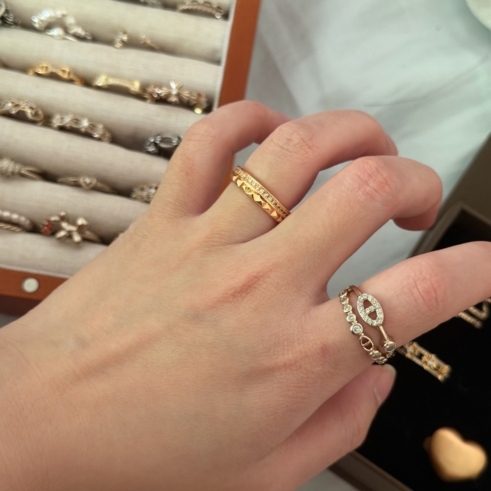 Gold Stacked Pyramid & Pavé Ring Set - Women Jewelry